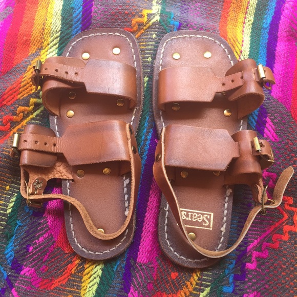 mens leather sandals with tire tread soles